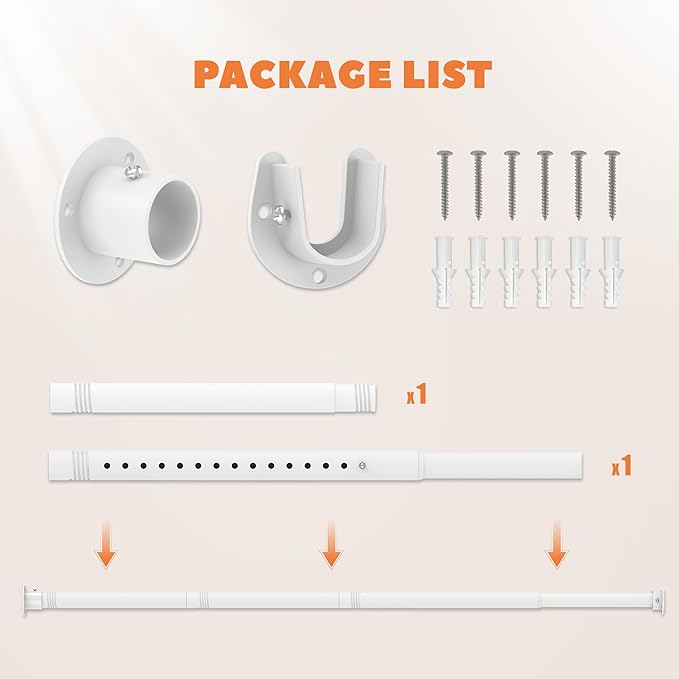 Closet Rod 17-39 Inches, Adjustable Heavy Duty Metal White Closet Rods for Hanging Clothes 1.3 Inches Diameter for Wardrobes Laundry