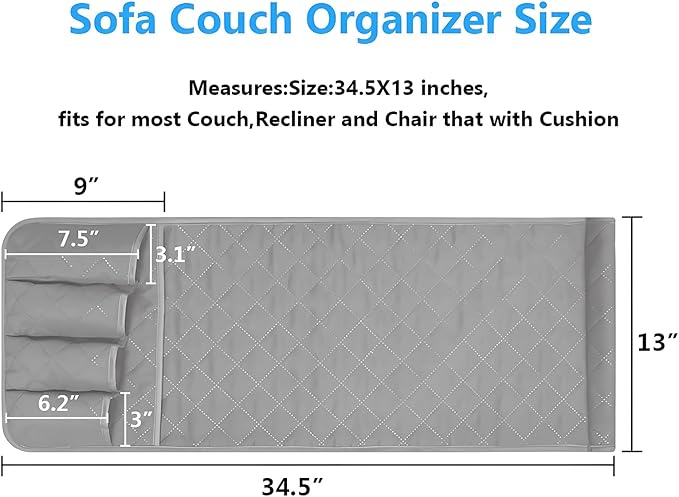 Sofa Armrest Organizer Non-Slip Arm Chair Bedside Caddy Storage Organizer for Recliner Couch with 5 Pockets for Cell Phone TV Remote Control Magazines(LIGHT GRAY)