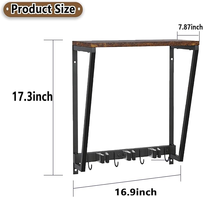 Wall-mounted broom and mop storage rack, equipped with mop, broom hanger and grab hooks for cleaning supplies, suitable for kitchens, laundry rooms, garages, utility rooms, closets, etc.