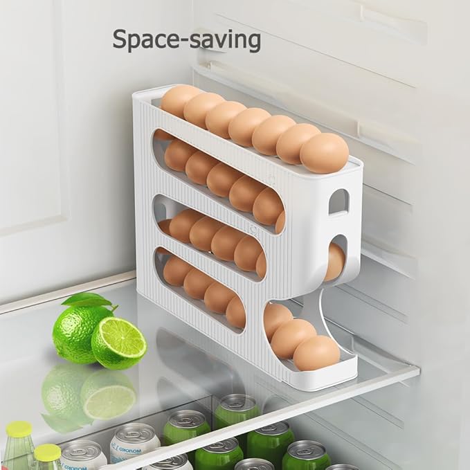 Egg Holder for Fridge, Automatic Rolling Egg Dispenser for Refrigerator, Countertop, Kitchen - Space-saving Egg Roller/Organizer/Storage/Container/Tray for Fridge - 1 Pack for 28 Large Size Eggs