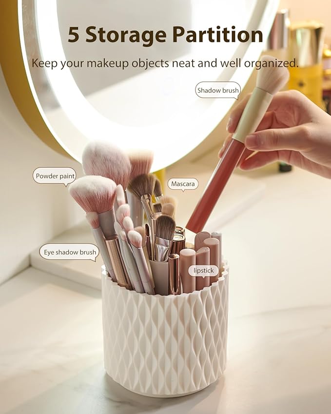 [Upgrade] Rotating Makeup Brush Holder, [Large Capacity] 5 Slot Cosmetics Make up Brush Organizer Storage for Dresser, Countertop, Vanity & Bathroom
