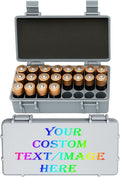 Custom Battery Storage Organizer Box for AA/AAA Batteries, Personalized Logo/Text, Hard Shell Case with Removable Trays and Foam Padding, 3D-Print Compatible Inserts (Large)
