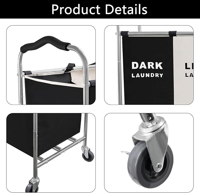 Laundry Sorter 3 Section, 240L Large Laundry Cart with Wheels 3 Hamper Laundry Sorter with Steel Frame and Removable Bag for Dirty Clothes in Laundry Room Bedroom