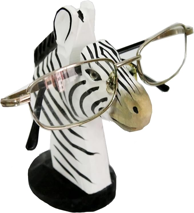 Red Dollar Handmade Wood Carved Animal Eyeglass Holder, Sunglasses Display Stand, Nightstand Home Office Desk Decor, Christmas Holiday New Year Business Gift for Men Women Adults (Zebra)