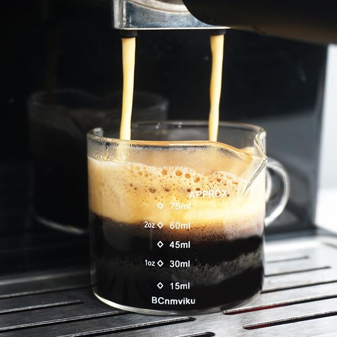 BCnmviku 1 Pack Double Spouts Measuring Triple Pitcher Milk Cup 75ML Espresso Shot Glasses Parts Clear Glass