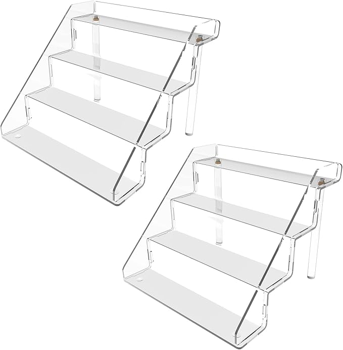 Acrylic Perfume Display Stands Set of 2, 4 Tiered Cupcake Stand, Acrylic Funko Pop Display Shelves for Perfume Organizer, Shot Glass, Figures Collections, Makeup, 11.8x11x9.4 inch