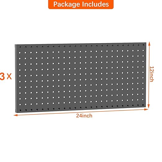 TORACK 3-Pack 12x24 inch Metal Pegboard Panels for Garage Wall, Tools Organizer Pegboard for Workbench, Workshop, Modular Peg Board Tool Storage Board for Pegs(Black)