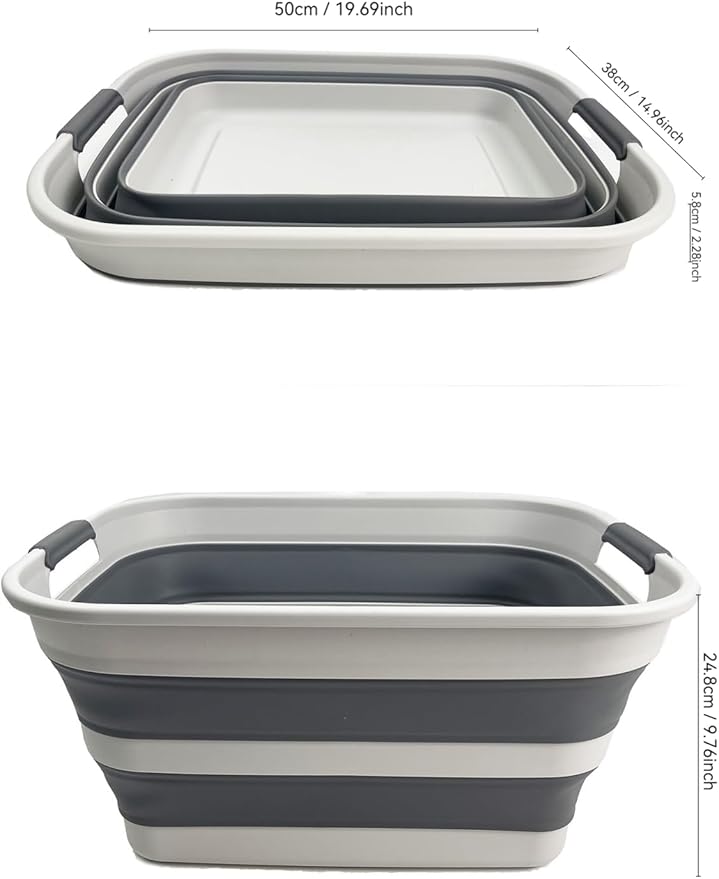 SAMMART Collapsible Plastic Laundry Basket - Foldable Pop Up Storage Container/Organizer - Portable Washing Tub - Space Saving Hamper/Basket (Grey/Steel Grey, 27L)