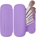 Silicone Travel Makeup Brush Holder for Women with Magnetic Closure and Built-in Brush Cleaner, Washable Cosmetic Organizer, Gift-Ready Pouch, Purple