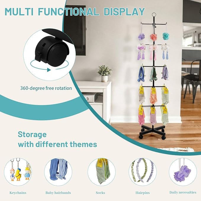 Retail Display Stand Rotating Display Rack 5 Tier Spinning Display Stand for Craft Shows, Jewelry, Keychain, Earring Adjustable Height Retail Display Racks (5-Tier Black)