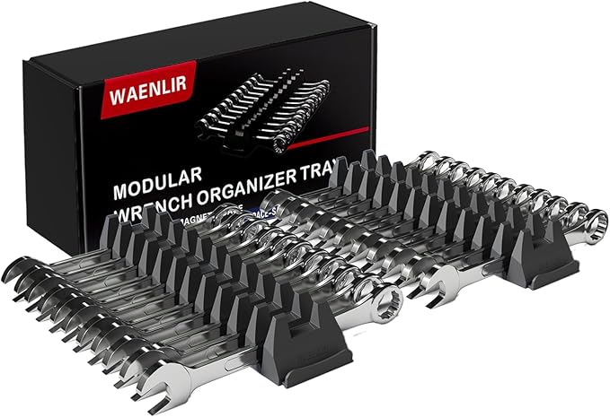 24PCS Magnetic Modular Wrench Organizer Set - Tool Drawer Storage Rack with Metric & SAE Labels, Wrench Holder with Magnet, Perfect Tool Gift for Men, father, boyfriend, DIYers & Mechanics (Black)
