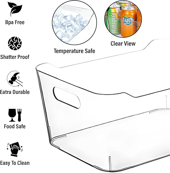 Clear Plastic Storage Bins for Kitchen Organization or Pantry Organizers and Storage, Freezer Organizer Storage Containers Bin for Organizing Refrigerator Cabinet Organizers (8, Large)