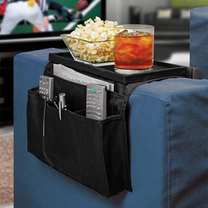 Sofa Armrest Organizer with Cup Holder Tray Chair Arm TV Remote Holder for Recliner Couch Armchair Caddy Bedside Storage Pockets Bag for Cellphone Tablet Book Magazines Drinks Pouch