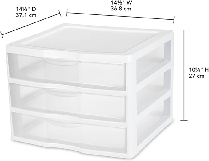 Sterilite 6-Pack Wide 3 Drawer Unit, Plastic Desktop Organizer with Clear Drawers, White Frame - Stackable Multi-Purpose Storage for Office Supplies, Craft Rooms, Classrooms and Home Organization
