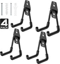 Garage Hooks with Anti-Slip Coating,Heavy Duty Wall Mount Storage Hooks for Hanging Bike,Hose,Ladder,Yard,Garden Tools (4 Pack Black 4.5x2.75 inch)