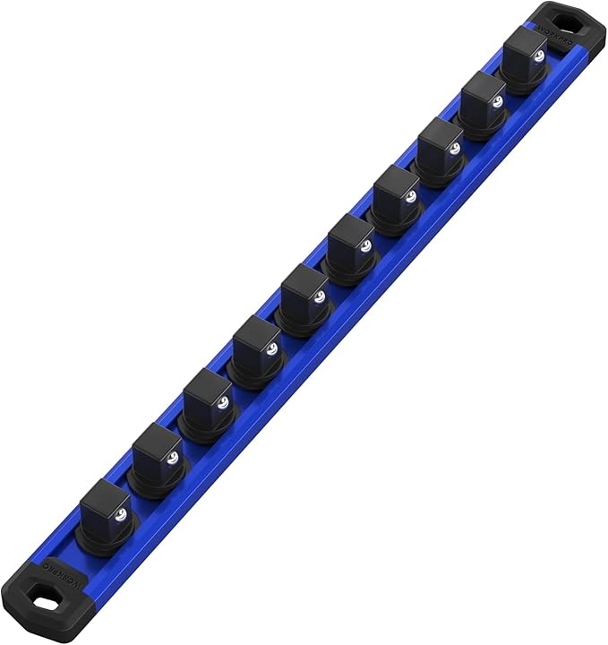WORKPRO Magnetic Socket Organizer, 3/8-Inch Drive Aluminum Alloy Socket Rail, Heavy Duty Socket Holder, Socket Rack Kit 3/8-Inch x 10 Clips (Blue)