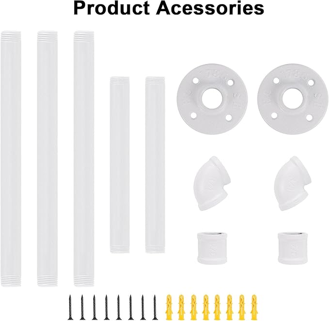 Industrial Iron Pipe Clothes Hanging Bar DIY Wall-Mounted Garment Rack Heavy Duty Clothing Rack for Bedroom, Laundry Room, Closet Storage (White 40 inch)