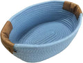 Medium Cotton Woven Basket with PU Leather Handle, Baby Clothes Toys Candy Gifts Cotton Rope Organizer, Living Room Basket Bathroom Shower Storage Laundry Basket, Dog Cat Bed, Cute Decor, Blue