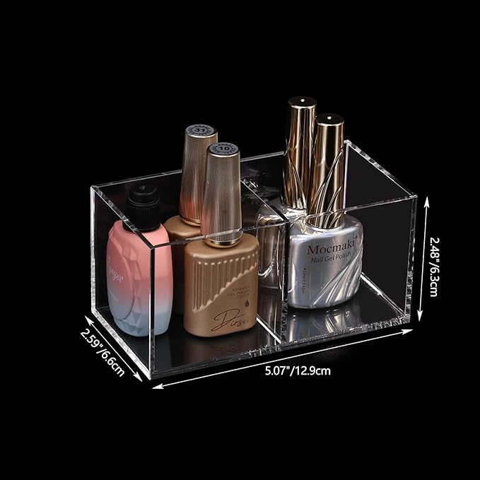 Acrylic Drawer Organizer, Dedoot Clear 2 Compartment 2 Section Makeup Organizer Transparent Plastic Makeup Brush Holder Makeup Jewelry Accessories Storage Acrylic Square Cube Box,5x2.5x2.3 Inch,2 Pack