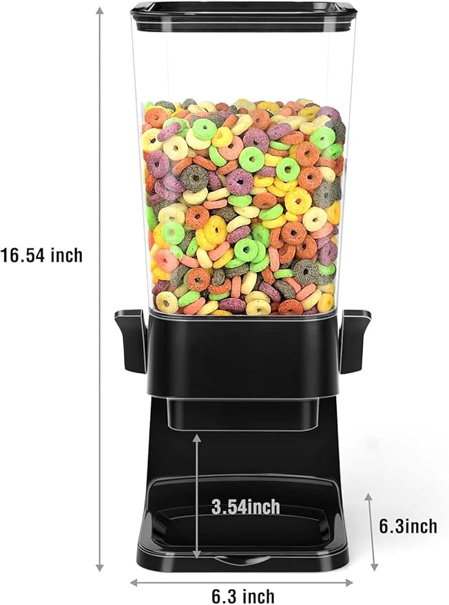 Cereal Dispenser Countertop Large Cereal Containers Storage Dispenser For Pantry Dry Food Dispenser Countertop Rice Candy Dispenser Machine For Snack,Nuts, Granola(Black,3 pack)