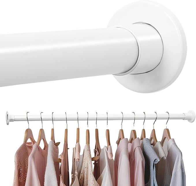 White Adjustable Closet Rod 18-92 Inches, Heavy Duty Metal Clothes Hanging Rod, Rust-Proof Non-Slip Wardrobe Bar for Closet, Laundry Room, RV