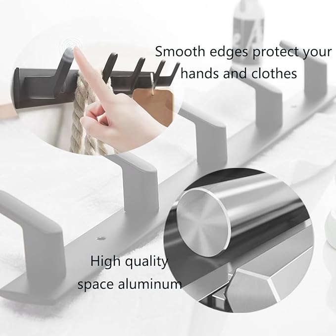 Gxfctys Coat Rack Wall Mount, Modern Wall Hooks for Hanging Coat Clothes Hats Bags with 5 Hooks, Space Aluminum Black Towel Hooks for Kitchen Entryway Bathroom Bedroom (5 Hooks, Style 1)