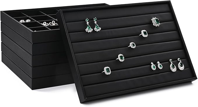 Ring Display Tray Black Jewelry Organizer Tray PU Leather Ring Earrings Display Organizer Tray