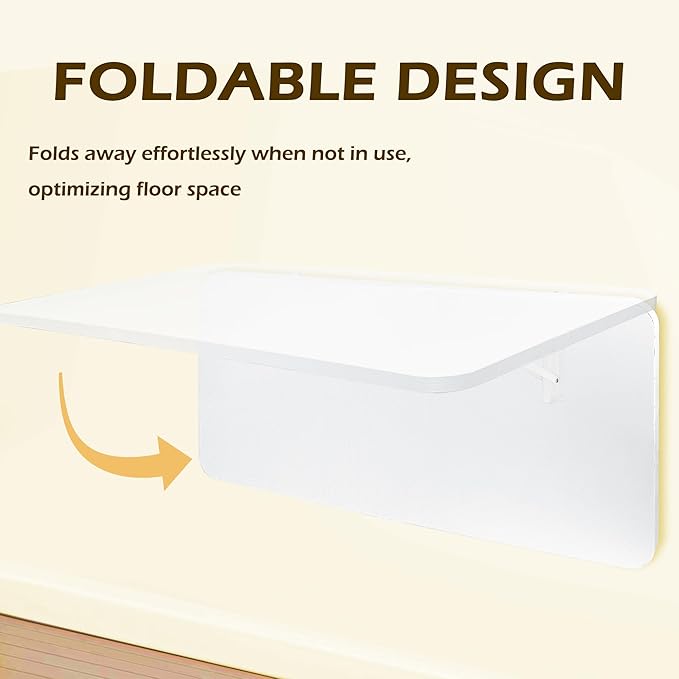 Laundry Folding Table, 32'' x 16'' Wooden Wall Mount Desk, Laundry Table for Folding Clothes, White, 32'' Length