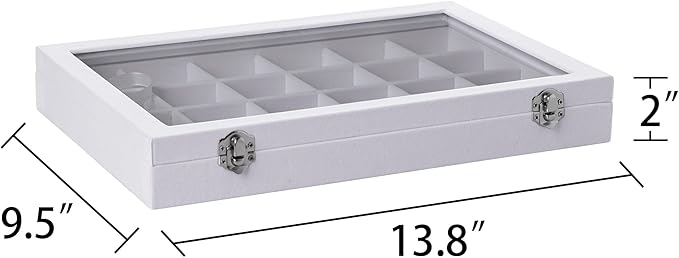 Frebeauty Velvet Jewelry Tray,24 Grid Jewelry Organizer with Clear Lid,Earring Holder Organizer with Clasp,Drawer Insert Rings Pendants Brooches,13.8 x 9.5 x 2 Inches,Gift for Women Girls(White)