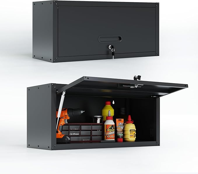 Metal Tool Cabinet,Garage Storage Cabinet System,Wall Cabinet & Locking Rolling Tool Cabinet with Doors and Adjustable Shelves,Steel Tool Cabinets for Home (2 Pcs-StyleAA, Black)