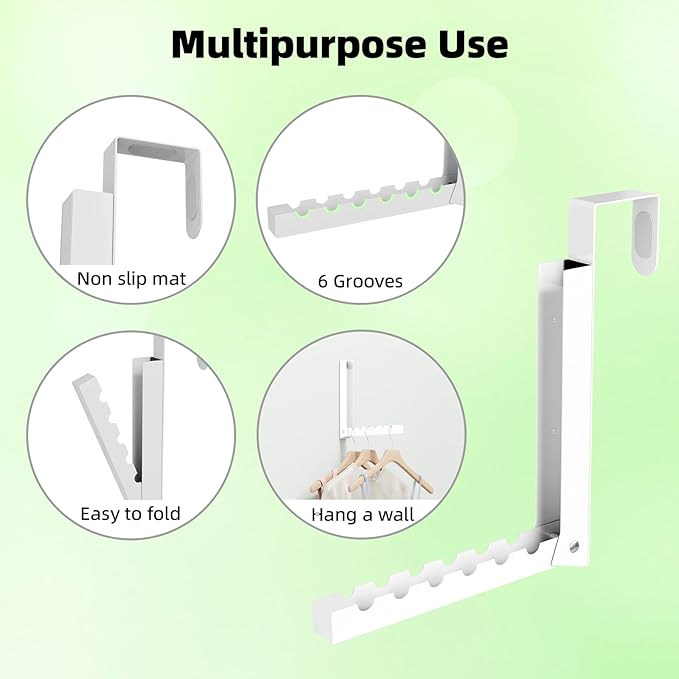 Over The Door Hanger Folding Clothes Drying Rack, Folding Hanging Coat Rack for Indoor Laundry Room Compact Small Space Foldable Portable Clothing Hanger Hook Collapsible- 2 Pack