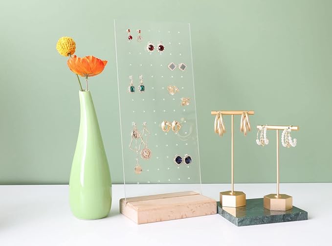GemeShou Beech earring display for selling jewelry, wooden earring holder for studs display, small jewelry studs display board for show【Wood stand with acrylic board-Beech】