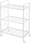 SONGMICS 3-Tier Metal Storage Rack with Wheels, Mesh Shelving Unit with X Side Frames, 23.6-Inch Width, for Entryway, Kitchen, Living Room, Bathroom, Industrial Style, White UBSC163W01