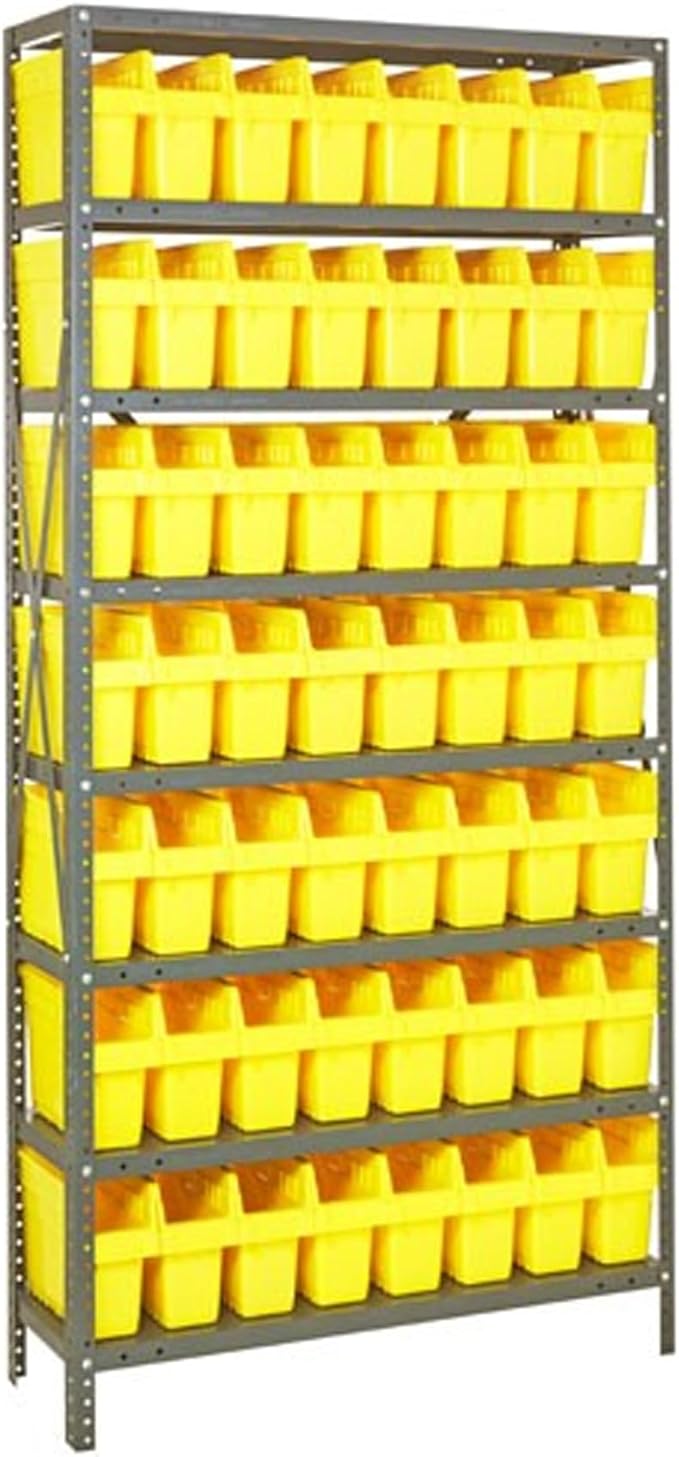 Quantum Storage Systems 1875-SB803YL Solid Heavy Duty 8 Shelves 56 Store-MAX Yellow Bins 75" H x 36" W x 18" D