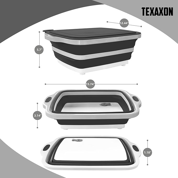 8L/16L BBQ Prep Tub with Cutting Board, Lid & Complimentary Mitts/Gloves – Collapsible Bucket for BBQ, Marinade, Picnic, Camping, Meat Prep – Orange/Black (Black, X-Large)