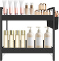 Bathroom Countertop Organizer with Basket & Hooks, 2 Tier Bathroom Organizers and Storage for Perfume, Cologne, Spice, Black Vanity Organizer for Kitchen, Office and Under Sinks