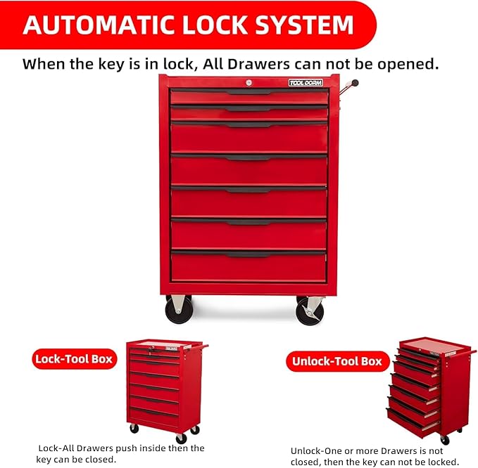 7-Drawer Rolling Tool Chest with Locking Wheels & Drawers, 13" D x 24.2" W x 34.6" H Mobile Tool Storage Cabinet, Heavy-Duty Garage Organizer w/Ergonomic Handle