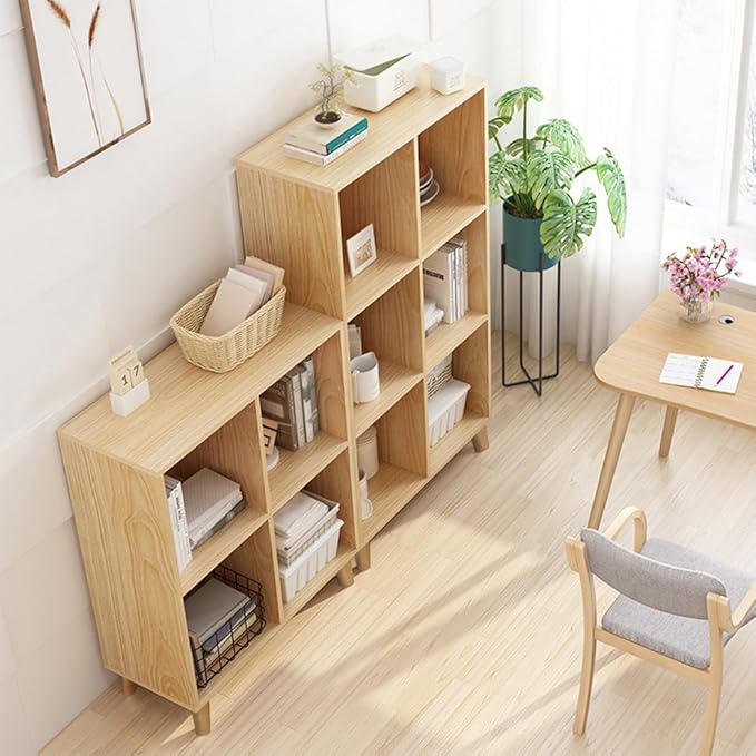 IOTXY Open Cube Low Bookcase - 3-Tier Freestanding Storage Display Cabinet Organizer with Legs for Home Office, 11-Cubes Open Shelf Short Bookshelf, Oak