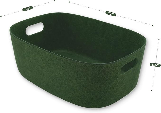 Welaxy Large Storage Basket Felt Open Desk Organize bin Shelf baskets with handles light weight carry for Magazines Books Junk Kids Toys Pet toy Clothes Laundry (Forest Green)