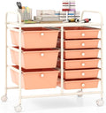 Giantex 9 Drawers Rolling Cart, Classroom Organizers, Storage Cart with Wheels, for Teacher Office Home School Supplies Tool Craft Art Paper, Peach Fuzz