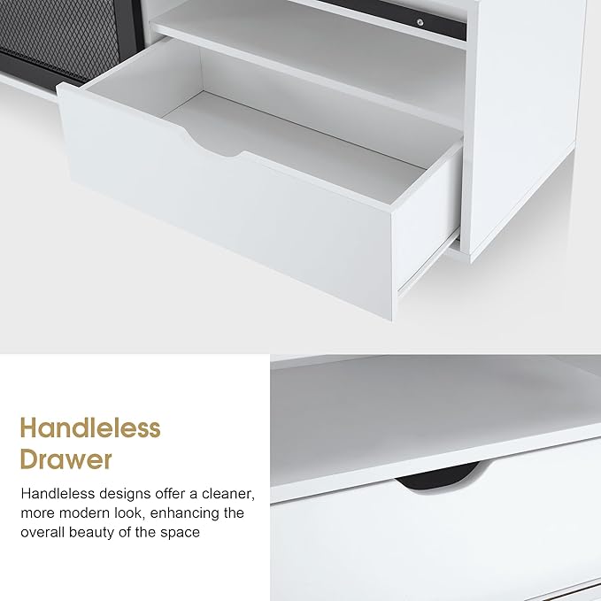 BarberPub Wall Mount Station with 3 Metal Tool Holders, Multi-Functional Storage Cabinet, Styling Station with Sliding Door, Open Storage Beauty Salon Organizer 2503 (White)