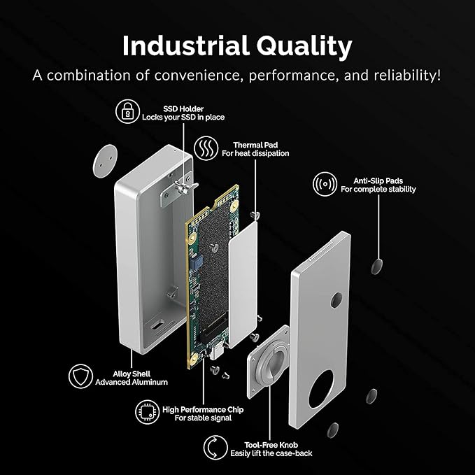 SABRENT Thunderbolt 3 Certified M.2 NVMe SSD Tool Free Solid Aluminum Enclosure (EC-T3NS)