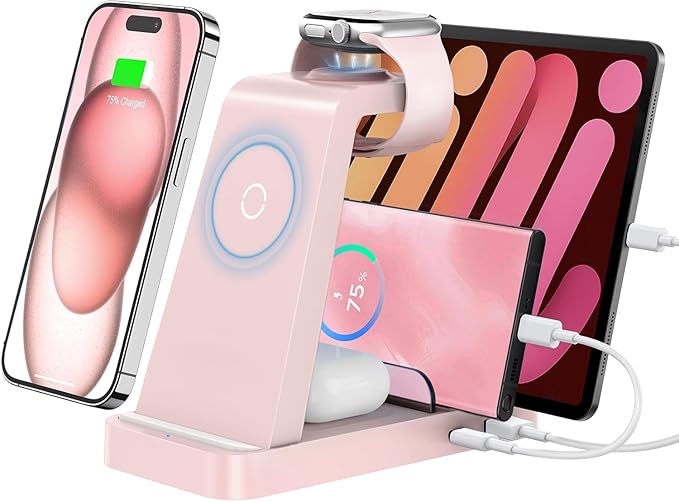 Wireless Charger for iPhone - 5 in 1 Charging Station for Multiple Devices Apple: Wireless Charging Stand Dock for iPhone 17 16e 16 15 14 13 12 Pro Max Apple Watch Airpods