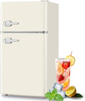 Mini Refrigerator with Freezer Small Fridge Double Door Side Drink Holder Adjustable Glass Shelves, Plastic Crisper, 7 Level Temperature Control for Bedroom, Office, Apartment White