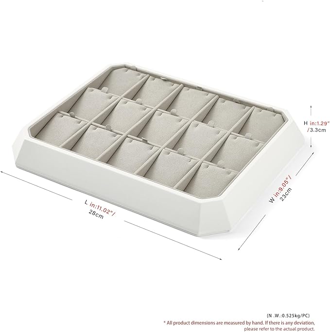 Premium PU Leather Stackable Jewelry Tray 15 Grid Jewelry Organizer Tray with Removable Inserts Cards Necklace Display Organizer Holder(Grey)