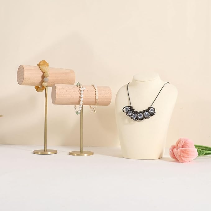 GemeShou Beige necklace hanger jewelry organizer, Velvet jewelry stand necklace holder, jewelry mannequin bust for necklaces, Jewelry boutique store photography props【Beige-Medium height 7.87 inch】