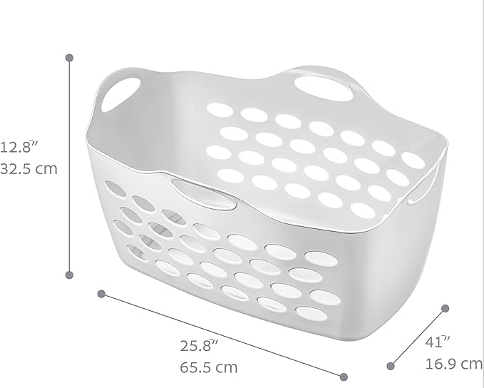 2 Piece, White Rectangular Uncovered Laundry Baskets With 4 Perforated Handles, Suitable For Laundry Rooms, Bedrooms, Living Rooms, Fitting Rooms, Etc.