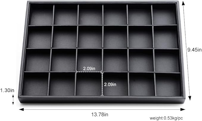 Stackable Jewelry Organizer Tray Premium PU Leather 24 Grid Jewelry Display Tray Trinket Earring Ring Organizer