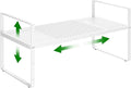 Expandable Kitchen Cabinet Shelf Organizer Rack Heavy Duty Metal Spice Rack Stackable Kitchen Counter Storage Shelf for Cabinet Pantry Bathroom (White- 16.5"-27" L x 8" W x 9.6" H - 1Pack)