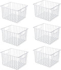 Freezer Basket Organizer, Refrigerator Metal Wire Storage Divider, Household Container Bins with Handles for Kitchen, Pantry, Cabinet, Closets - Pearl White (6, 11in x 10in x 5.5in)